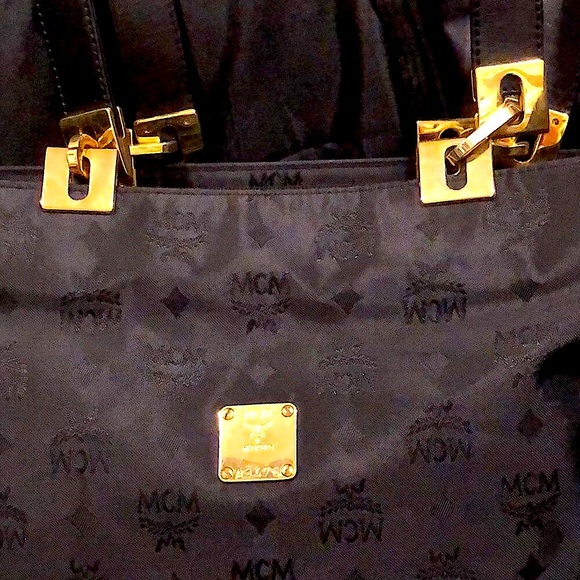 MCM Black & Gold Monogram Shoulder Bag with Top Zipper Closure Made In Germany - Picture 4 of 17